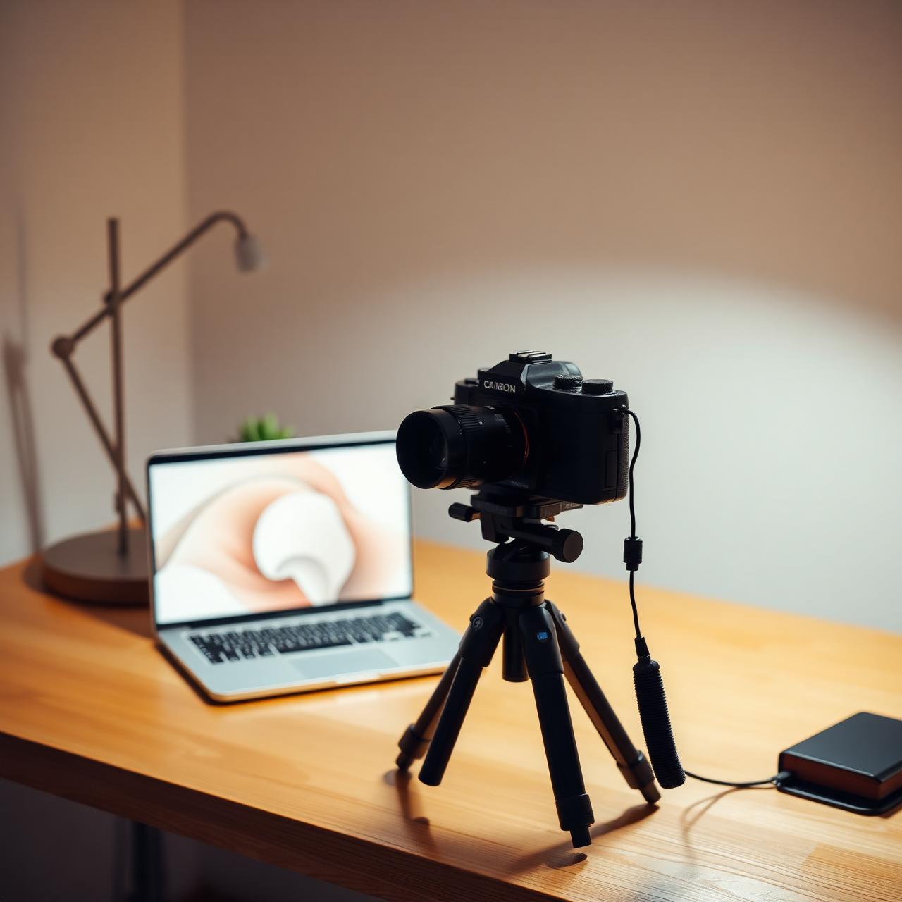 Minimalist content creator workspace