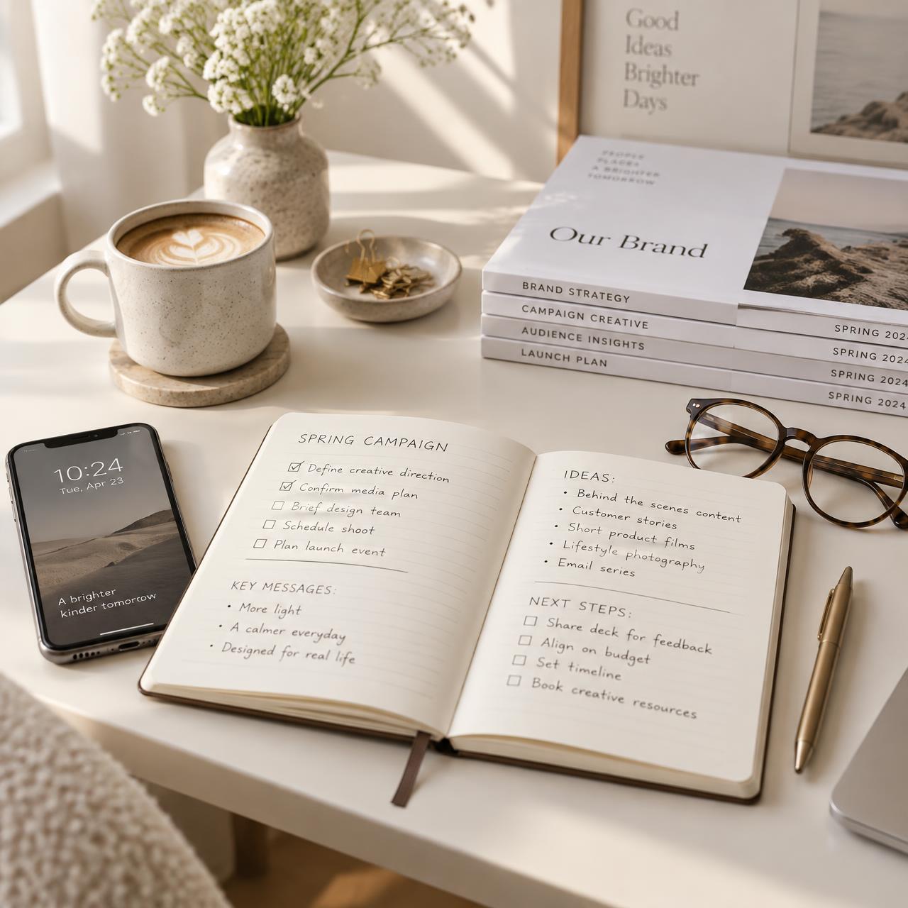Minimalist content creator workspace